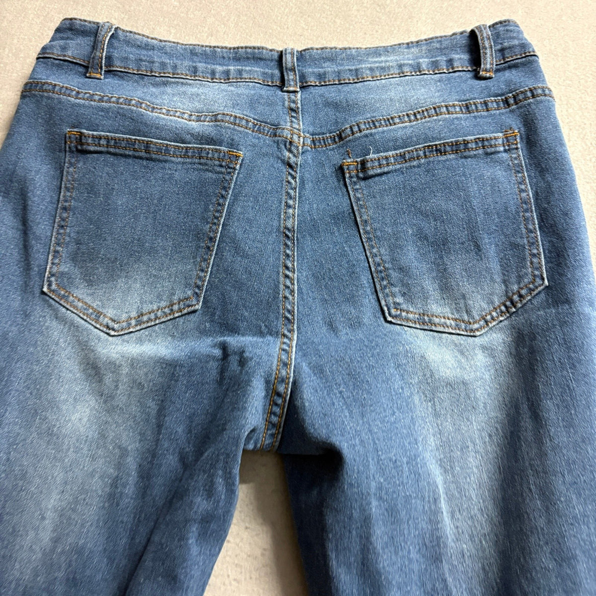 Shein Womens Flare Jeans Size 32 Medium Wash Blue Denim Stretch Bell Bottoms