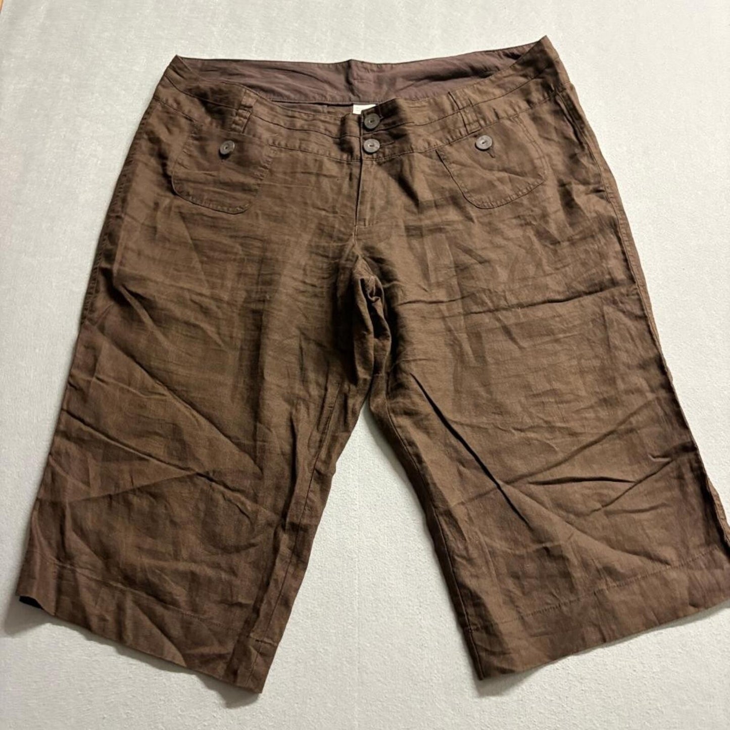 Old Navy Womens Plus 22 Brown 100% Linen Crop Pants Just Below Waist Capris