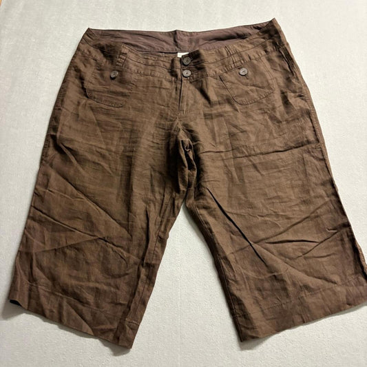Old Navy Womens Plus 22 Brown 100% Linen Crop Pants Just Below Waist Capris