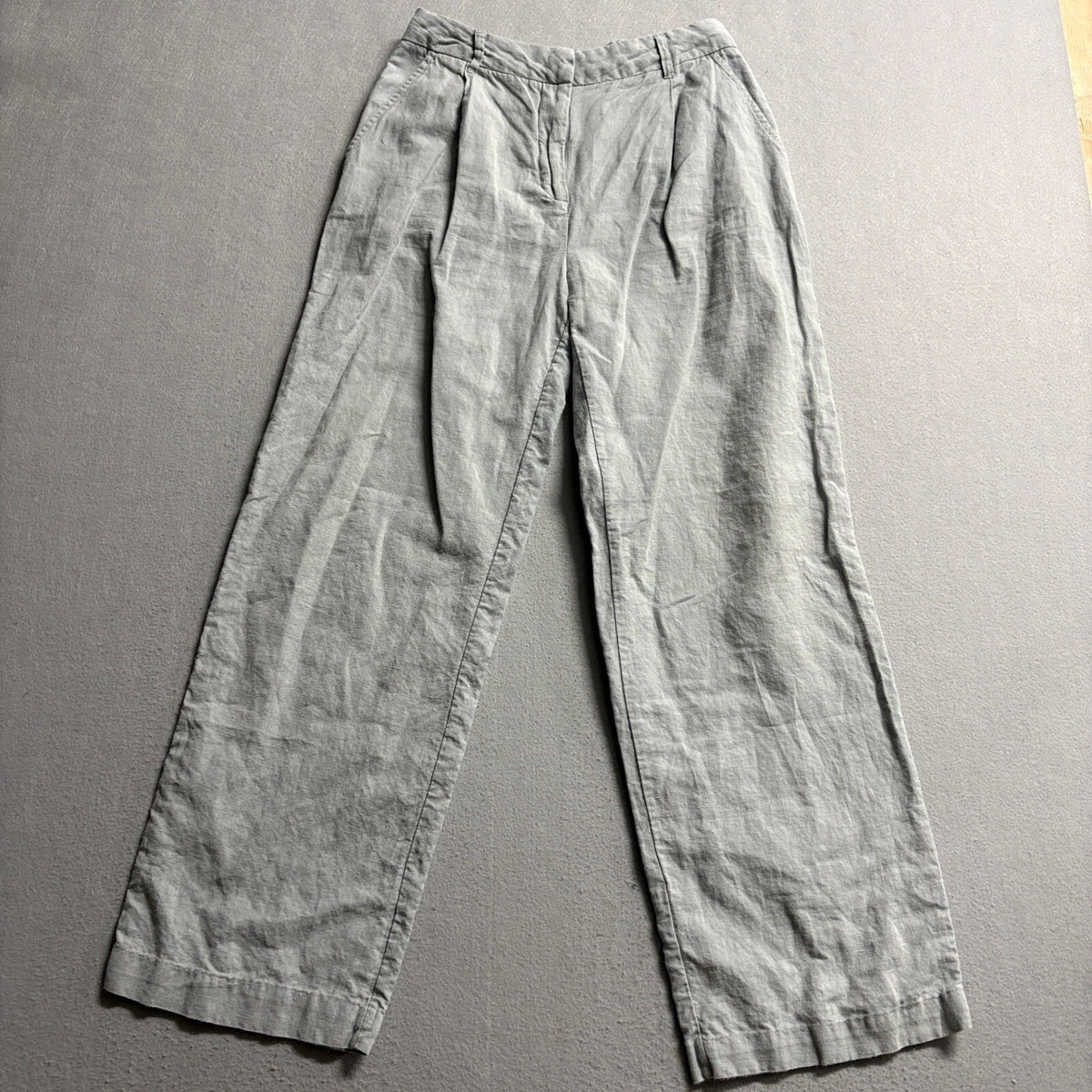 Oak + Fort Womens Linen Blend Wide Leg Pleated Trousers Pants Gray Size Small