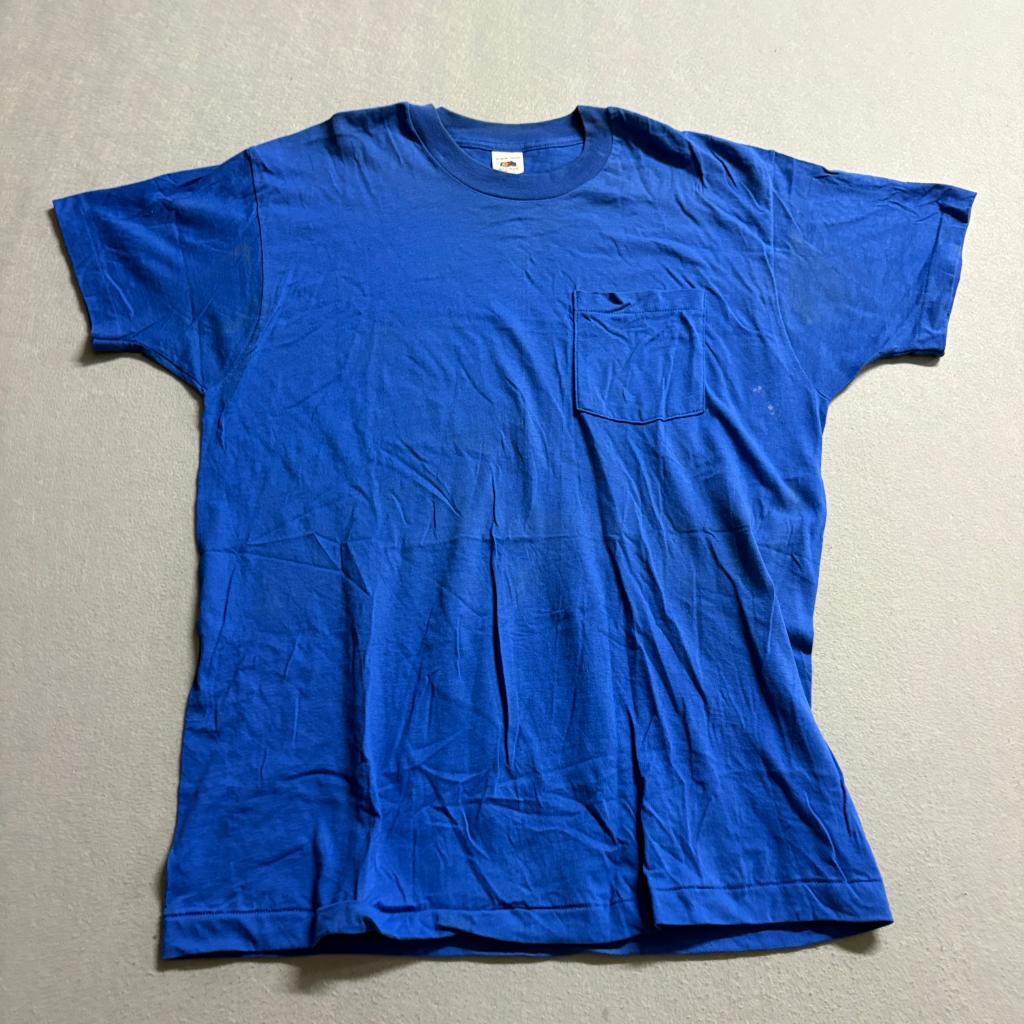 Vintage Fruit of the Loom Pocket T-Shirt Mens XL Blue Single Stitch Made in USA