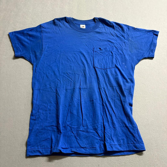 Vintage Fruit of the Loom Pocket T-Shirt Mens XL Blue Single Stitch Made in USA