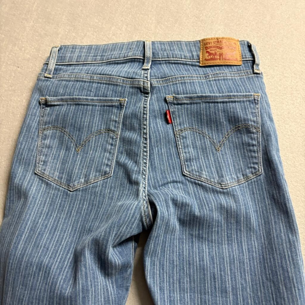 Levis 720 High Rise Super Skinny Jeans Womens 26x32 Blue Striped Denim Stretch