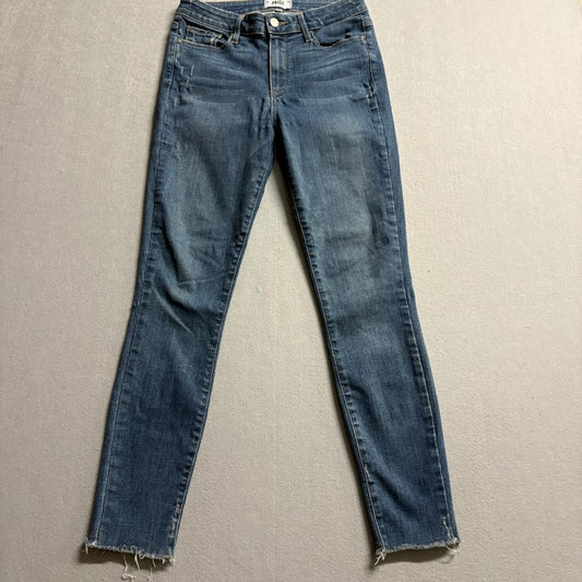 Paige Hoxton Ankle Skinny Jeans Womens Size 27 Blue Denim Raw Hem Stretch