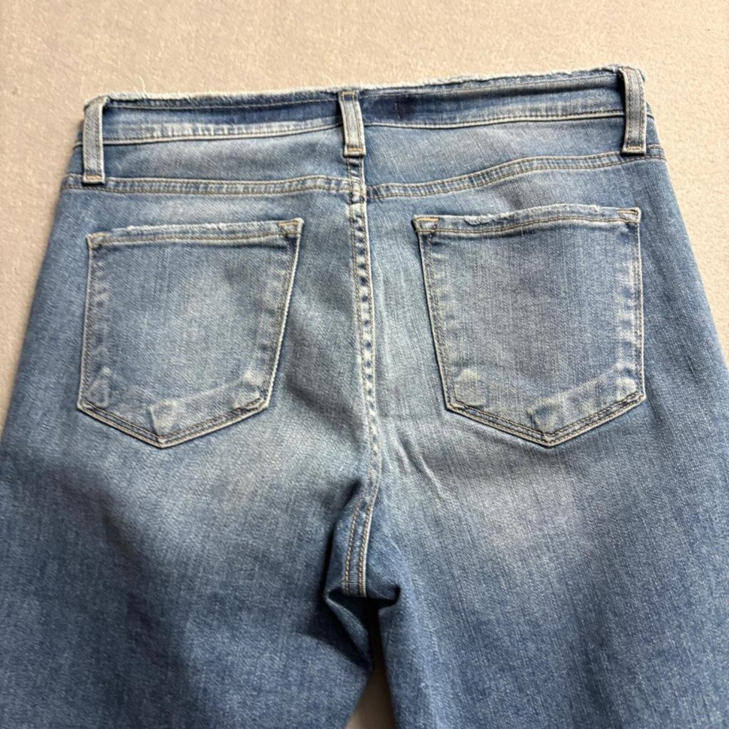 Flying Monkey Jeans Womens 27 Blue Denim Raw Hem Straight Leg Stretch Style