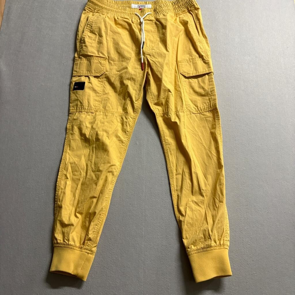 Tommy Jeans Womens Cargo Jogger Pants Medium Yellow Cotton Drawstring Utility
