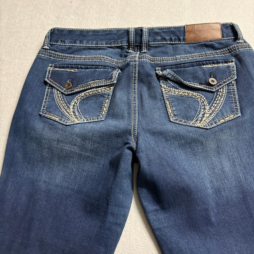Ariya Jeans Womens 13/14 Tall Blue Bootcut Denim Thick Stitch Flap Pocket