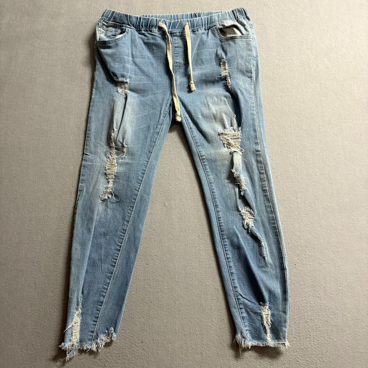 American Bazi Distressed Jogger Jeans Womens 1X Light Wash Denim Drawstring