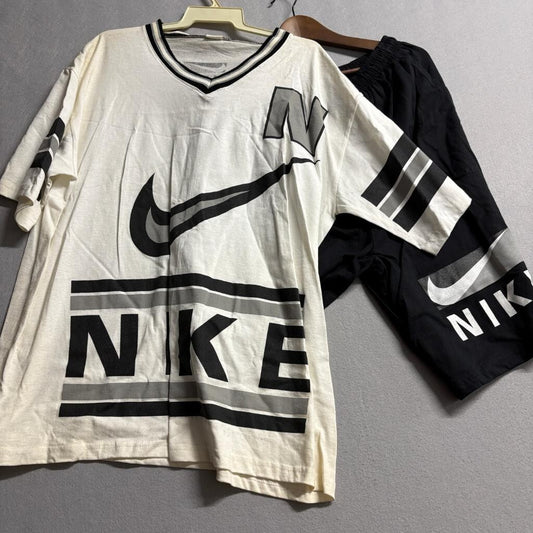 Vintage Nike 2 Piece Set T-Shirt and Shorts Mens XL White Black Made in USA 90s