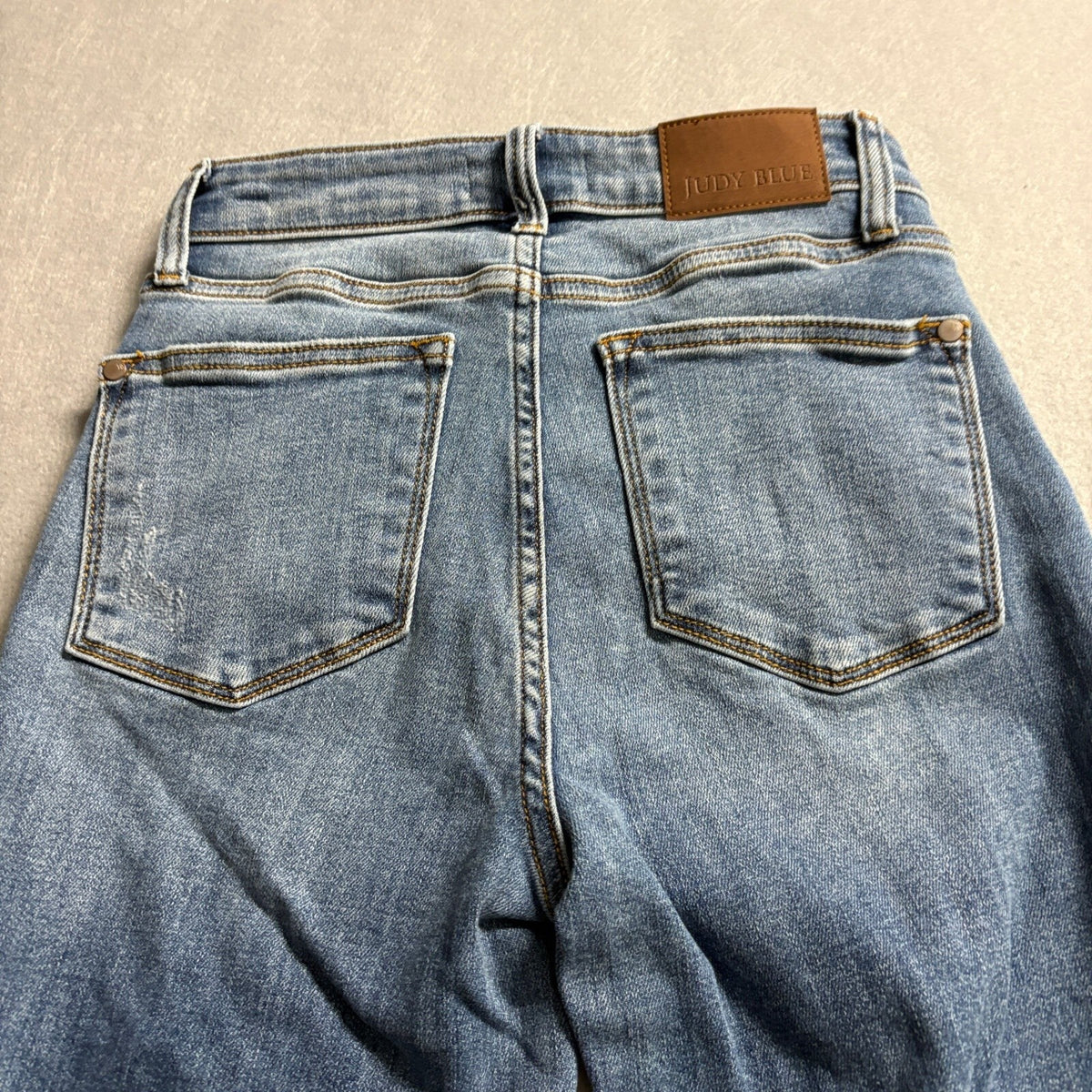 Judy Blue Boot Cut Jeans Womens Size 1/25 Distressed Raw Hem High Rise Stretch