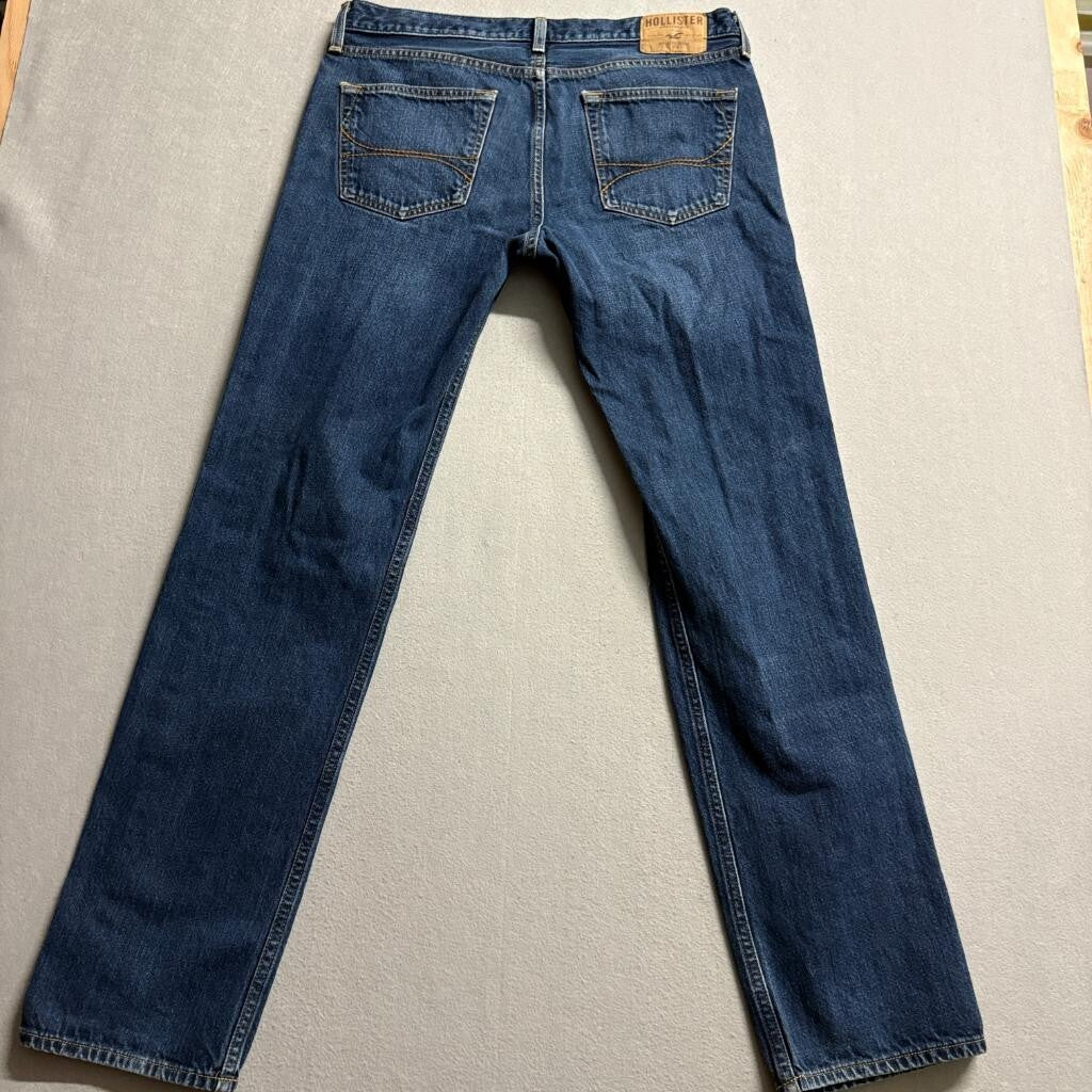 Hollister Classic Straight Jeans Mens 34x34 Blue Denim Distressed Ripped Cotton