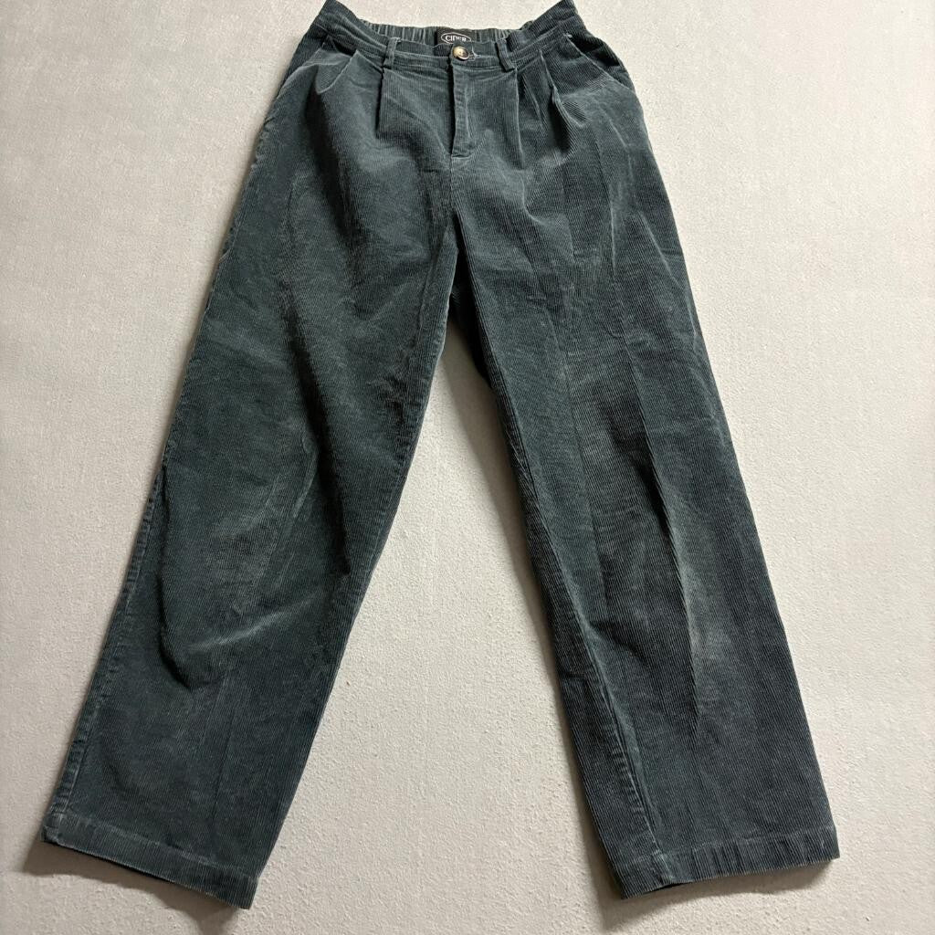 Cider Corduroy Pants Womens Medium Green Wide Leg Pleated Elastic Waist Casual