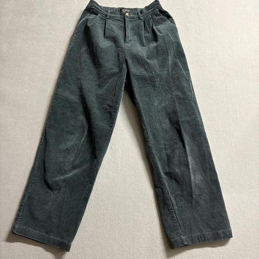 Cider Corduroy Pants Womens Medium Green Wide Leg Pleated Elastic Waist Casual
