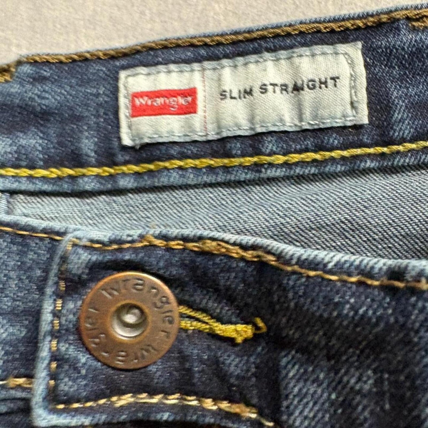 Wrangler Slim Straight Jeans Mens 42x30 Blue Stretch Denim Premium Quality