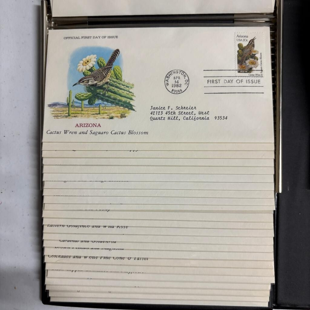 1982 State Birds and Flowers First Day Cover Collection Album Postal
