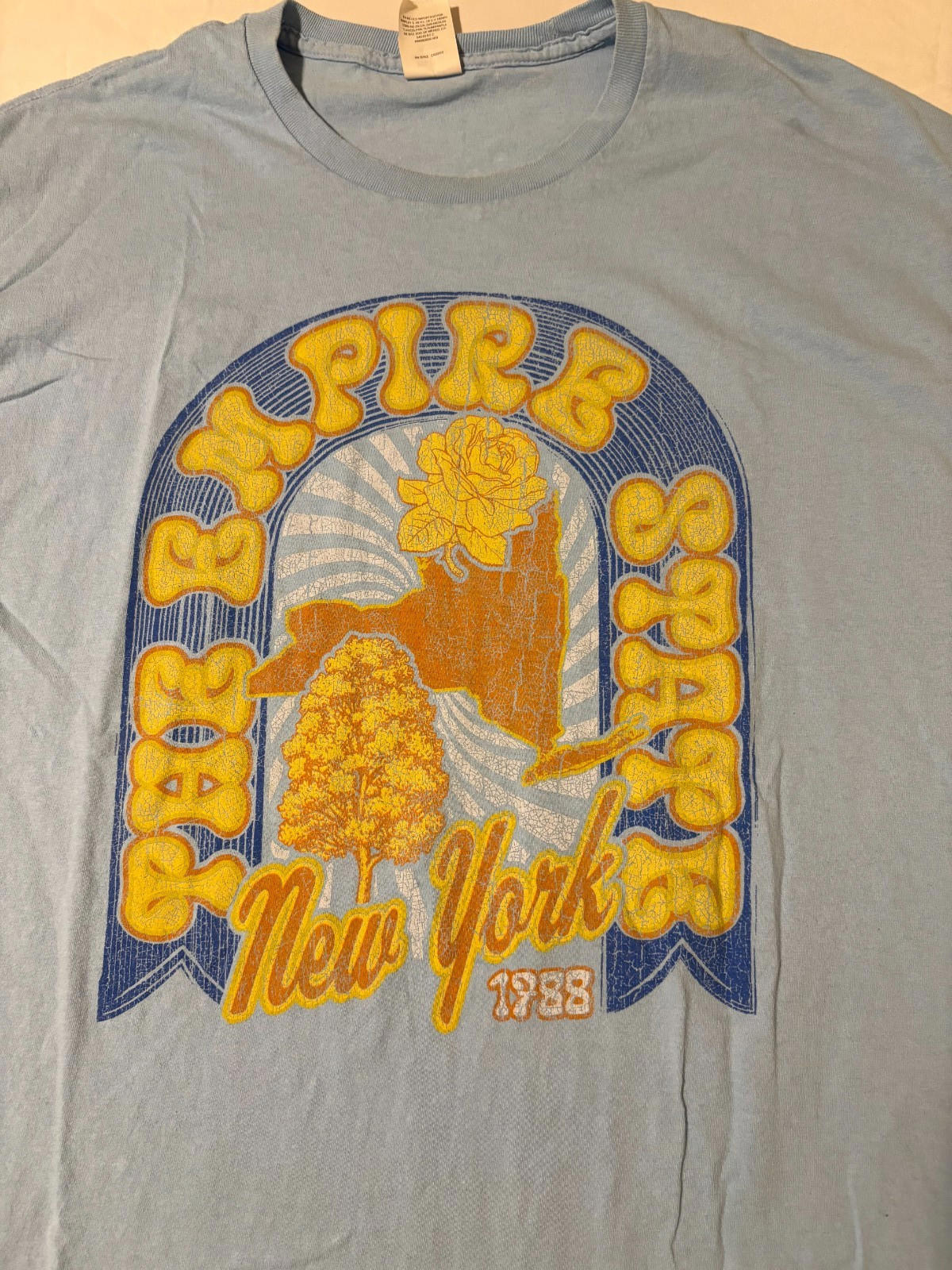 Hanes XL Blue Empire State New York 1788 Graphic T-Shirt Short Sleeve Cotton Ble