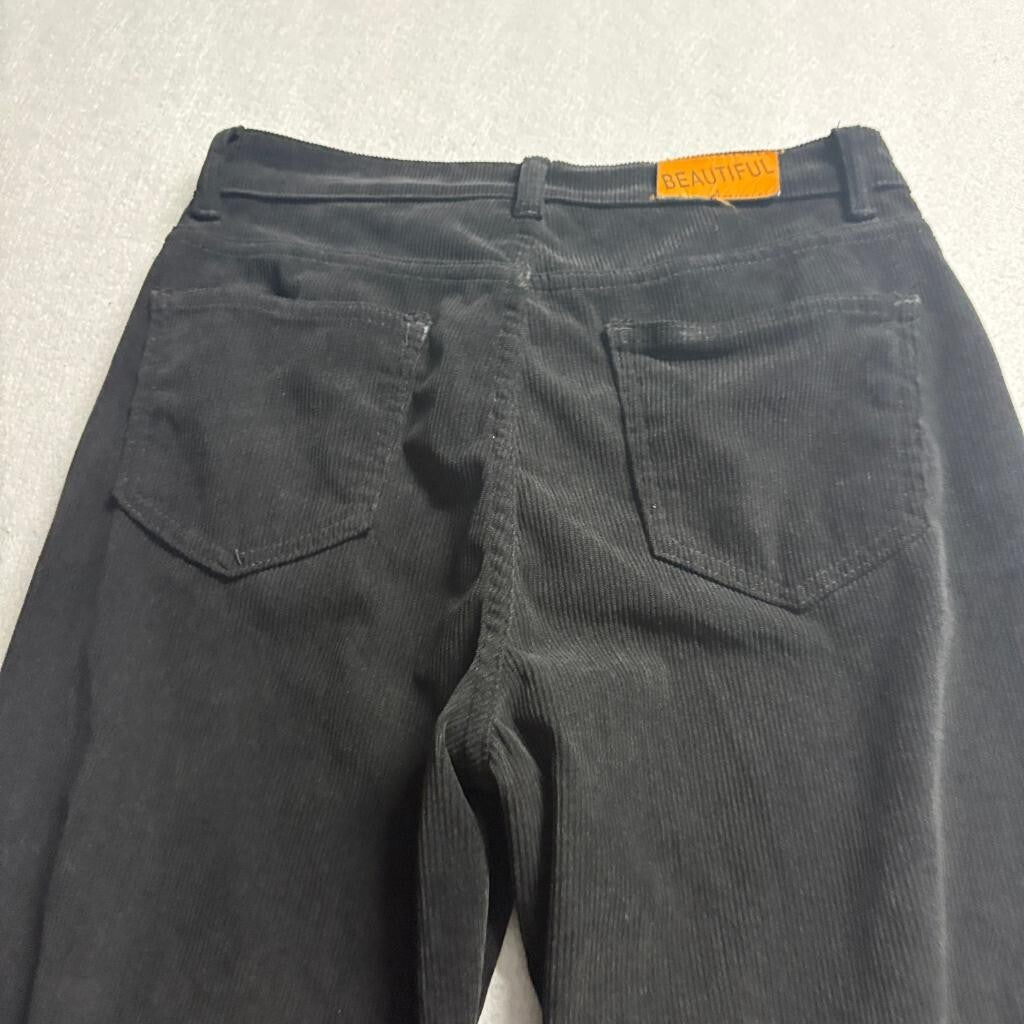 Shein Corduroy Pants Womens Medium Black Bootcut Flare High Rise Stretch Casual