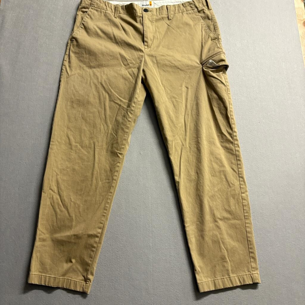 Timberland Chino Pants Mens 38x32 Brown Cotton Stretch Slim Tapered Cargo Pocket