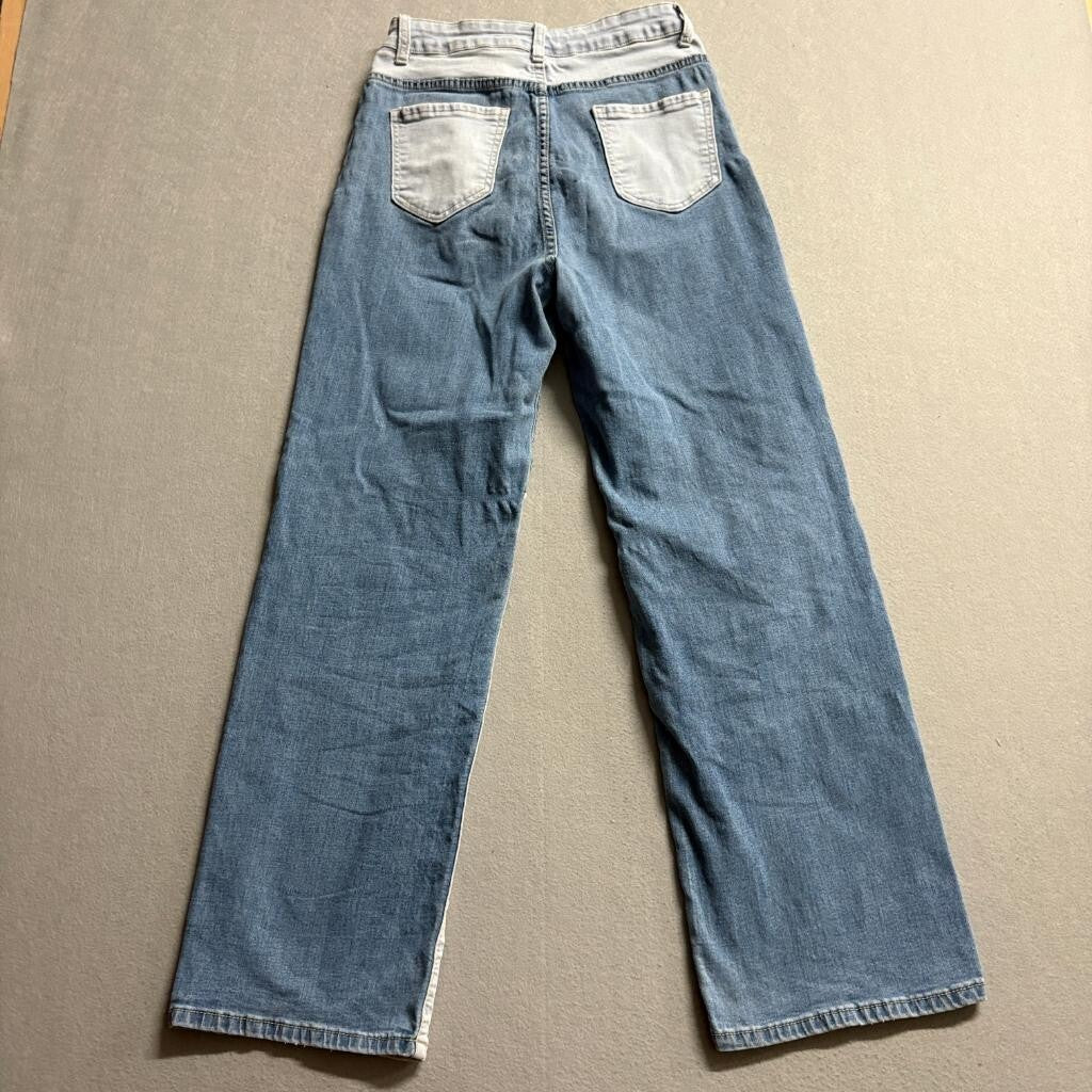 Unbranded Patchwork Wide Leg Jeans Womens Medium Blue Denim Colorblock Stretch