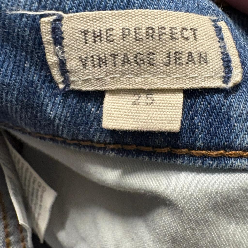 Madewell The Perfect Vintage Jean Womens 25 Blue Denim High Rise Raw Hem Stretch