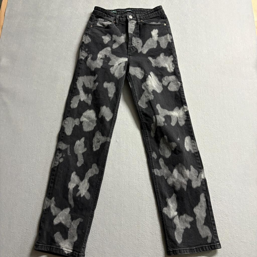 Wild Fable Super High Rise Straight Jeans Womens Size 4 Black Acid Wash Bleached