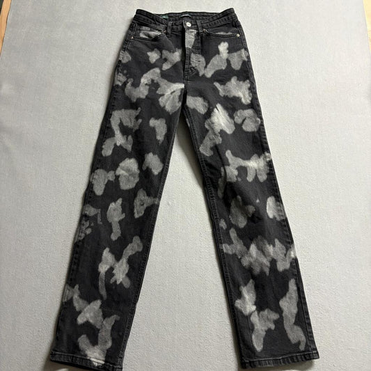 Wild Fable Super High Rise Straight Jeans Womens Size 4 Black Acid Wash Bleached