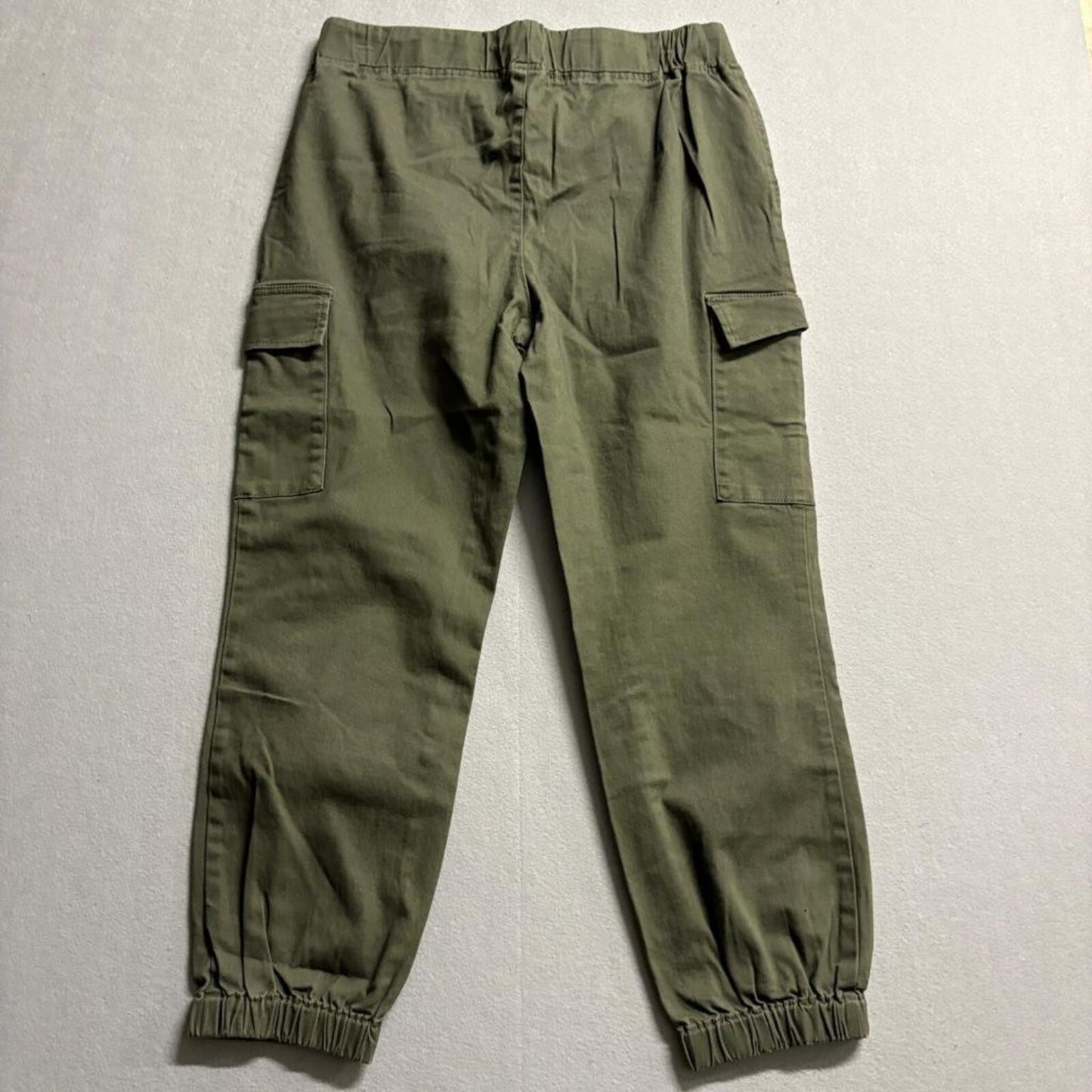 Meltin Pot Women Green Cargo Jogger Pants Size L Elastic Waist Drawstring Cotton