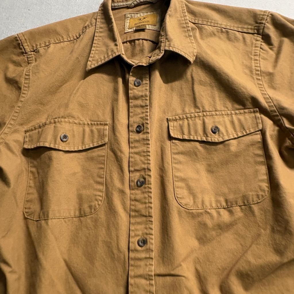 Outdoor Life Shirt Mens XL Brown Cotton Canvas Heavyweight Workwear Button Up