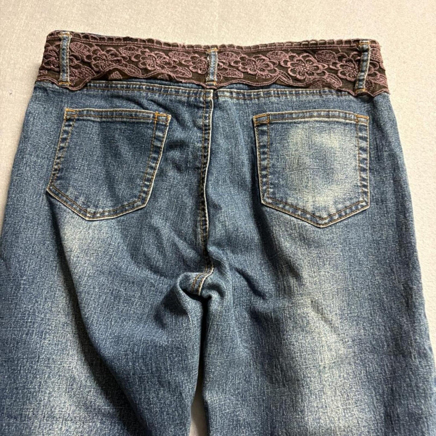 Duchesse Jeans Womens Size 5 Blue Denim Lace Waistband Flare Leg Y2K Vintage