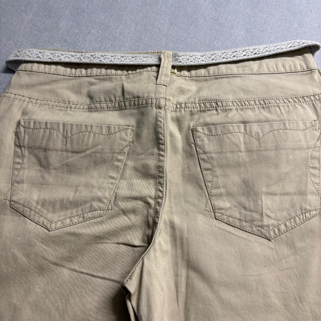 Faded Glory Originals Capri Pants Womens 10 Tan Cotton Cropped Belted Utility
