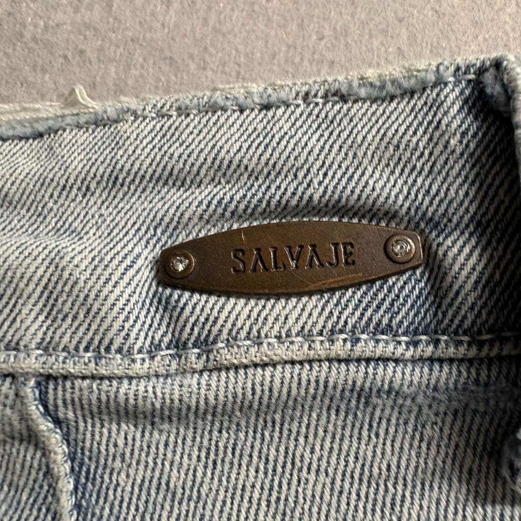 Salvaje Womens Cargo Jeans Size 7 Light Wash Blue Denim Wide Leg High Rise