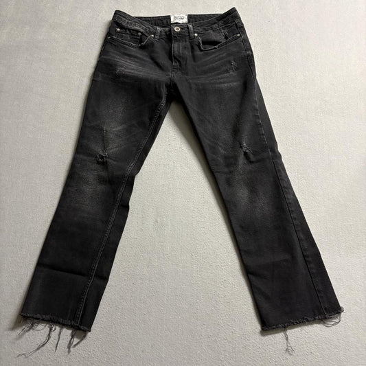 Zara TRF Distressed Black Jeans Womens Size 00 Raw Hem Straight Leg Denim