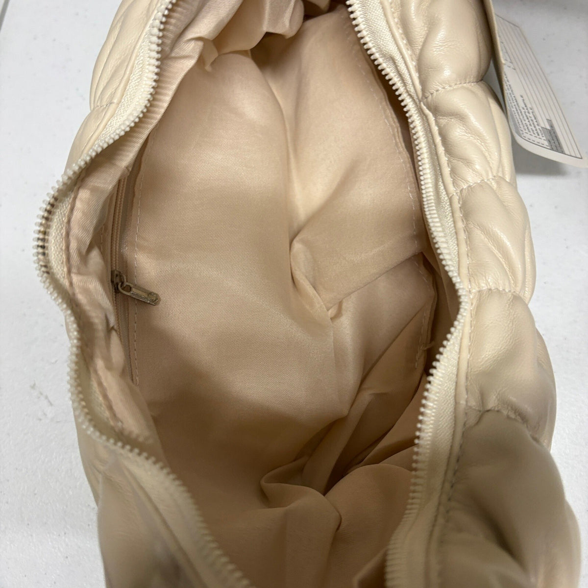 Forever 21 Ruched Shoulder Bag Cream PU Leather Proto Sample Hobo Handbag