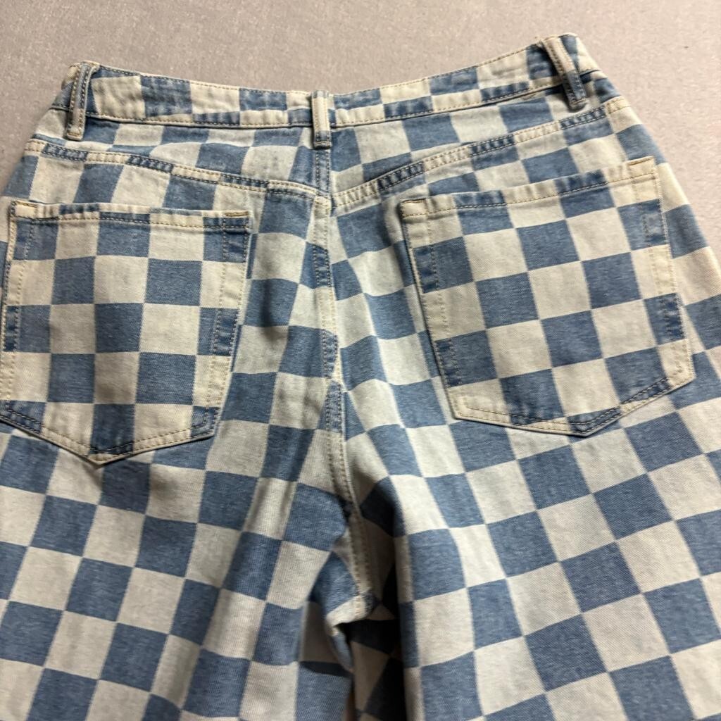 Forever 21 Checkered Jeans Womens 30 Blue White Checkerboard Straight Leg Denim