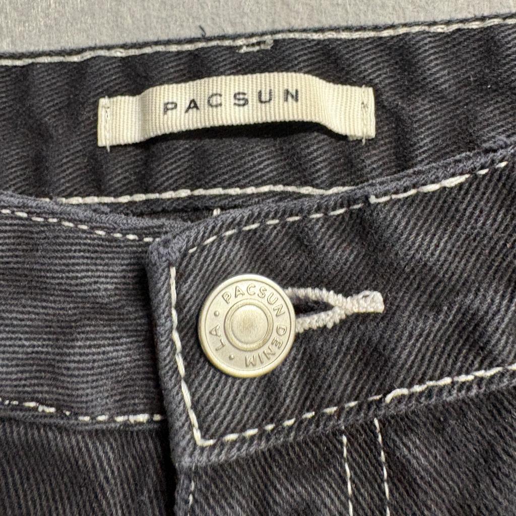 PacSun Womens Carpenter Jeans Black Denim White Contrast Stitch High Rise Size