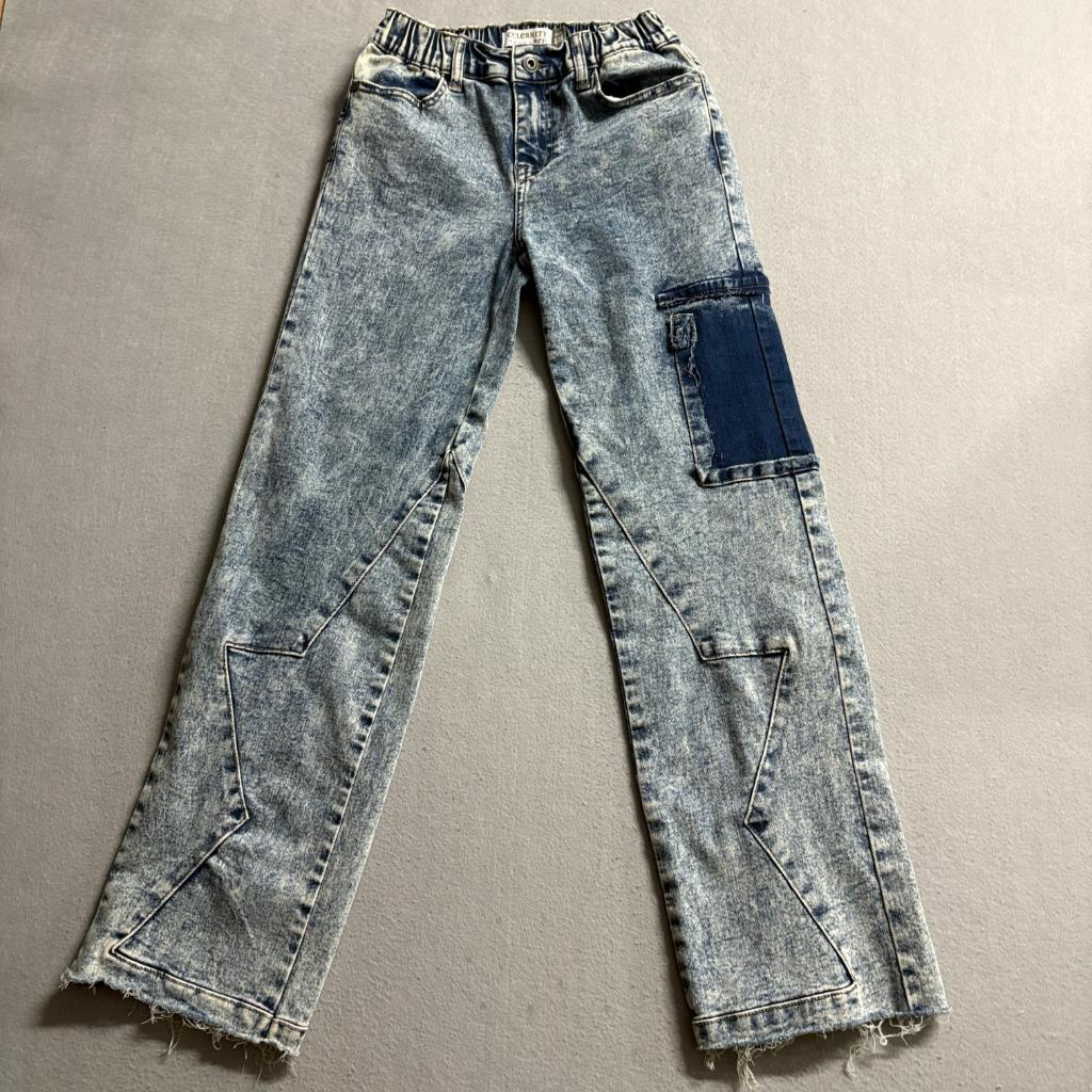 Celebrity Pink Ace Girls Jeans Size 10 Acid Wash Cargo Pocket Raw Hem Denim
