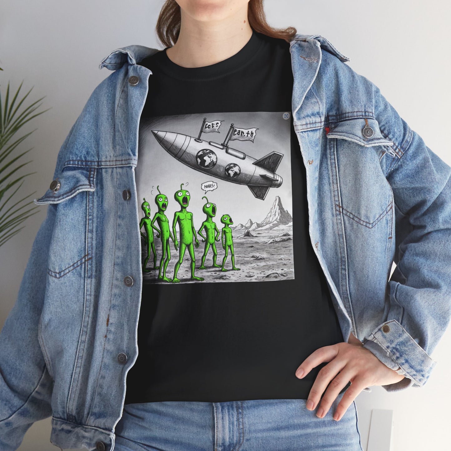 Earth Mars Aliens Unisex Heavy Cotton Tee