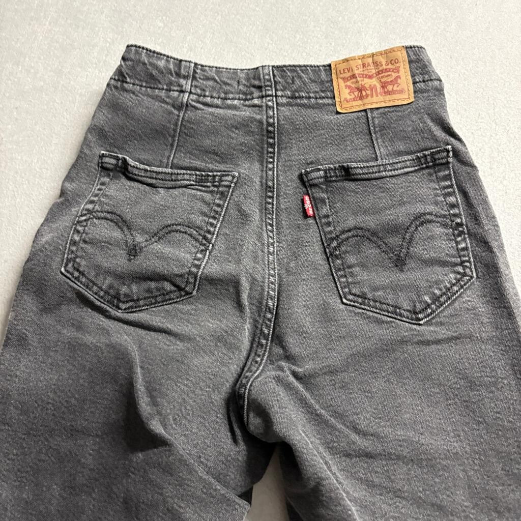 Levi's High Waisted Taper Jeans Womens 25 Black Gray Denim Pleated Front