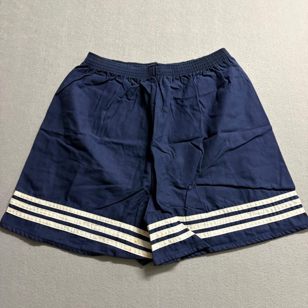 Vintage Key Elements Mens Large Navy Blue White Stripe Athletic Shorts Made in