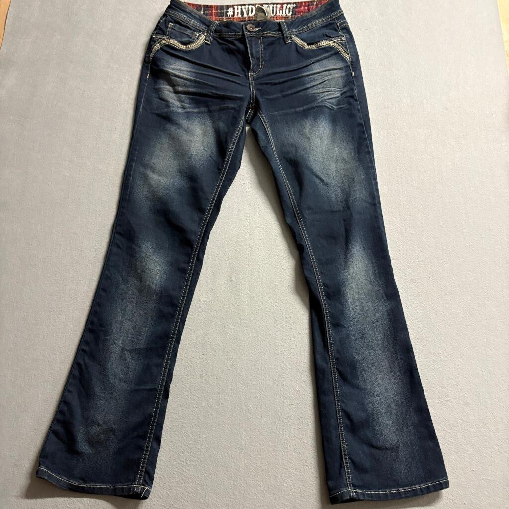 Hydraulic Jeans Womens 13/14 Dark Wash Bootcut Embroidered Flap Pocket Stretch