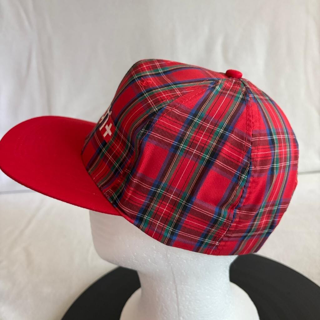 Vintage Swatch Watch Plaid Snapback Hat Mens Red Tartan KC Caps Made in Phils