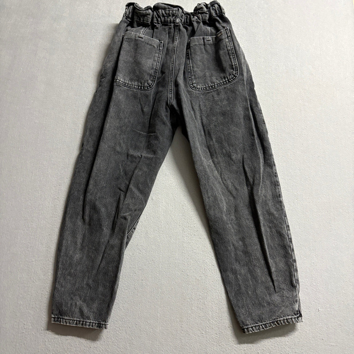 Zara Paperbag Waist Jeans Womens US 6 Gray Acid Wash Button Fly Tapered Denim