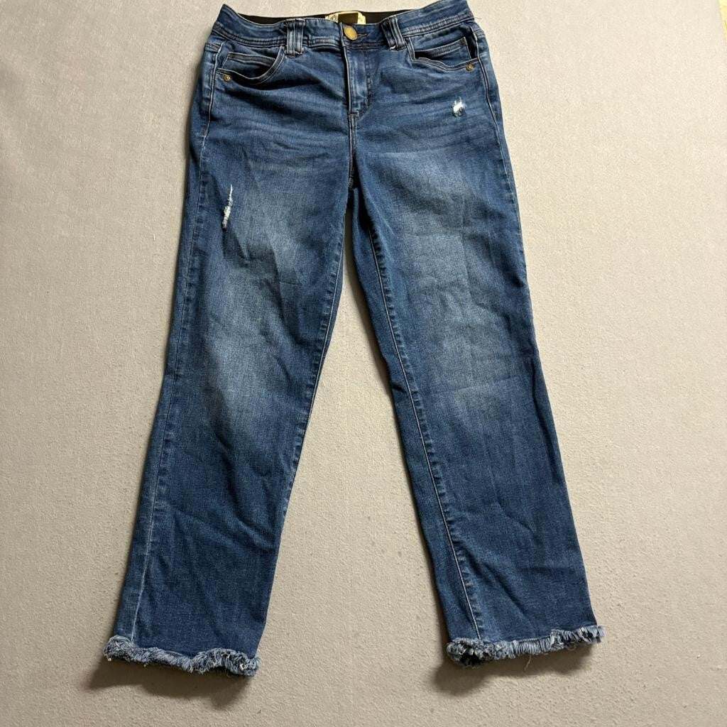 Democracy Ab Technology Crop Jeans Womens Size 8 Blue Denim Fringed Hem