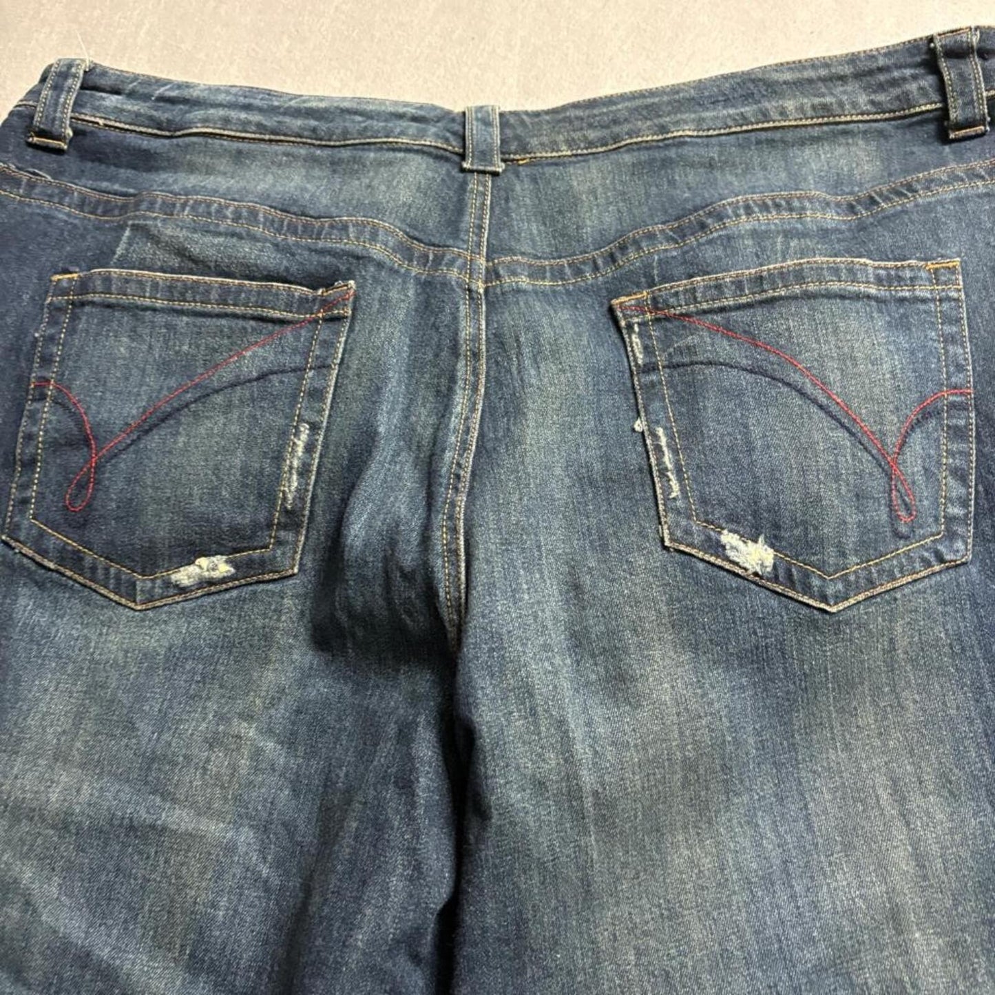 Venezia Jeans Womens Plus Size 22 Blue Denim Distressed Bootcut Flare Stretch