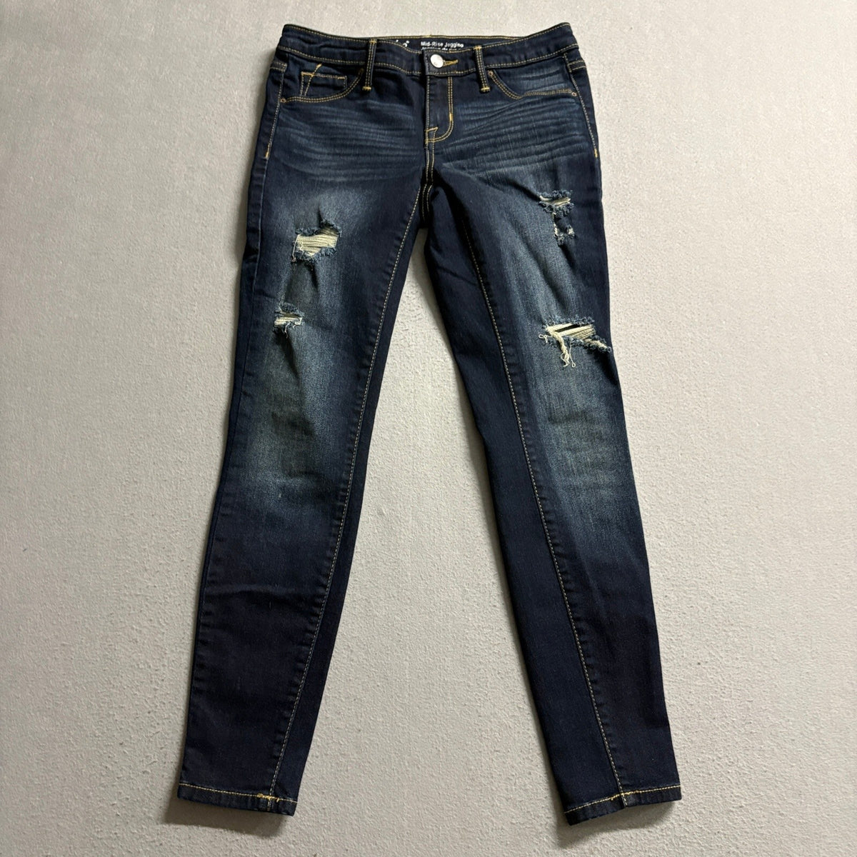 Mossimo Denim Womens Mid Rise Jegging Jeans Size 2 26R Dark Wash Distressed