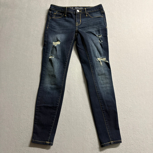 Mossimo Denim Womens Mid Rise Jegging Jeans Size 2 26R Dark Wash Distressed