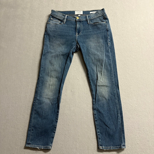 FRAME Denim Le Garcon Crop Jeans Womens Size 24 Blue Medium Wash Crater Stretch
