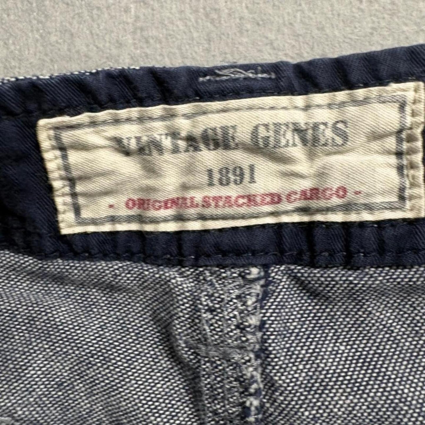 Vintage Genes 1891 Cargo Shorts Mens 36 Gray Cotton Chambray Original Stacked