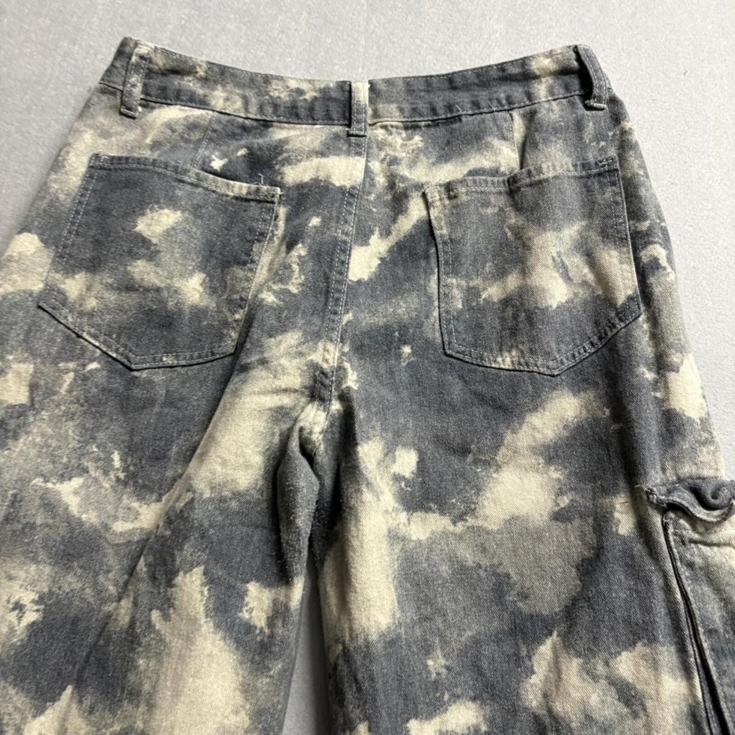 Shein Tie Dye Cargo Pants Womens Size 30 Gray White Acid Wash Wide Leg Utility