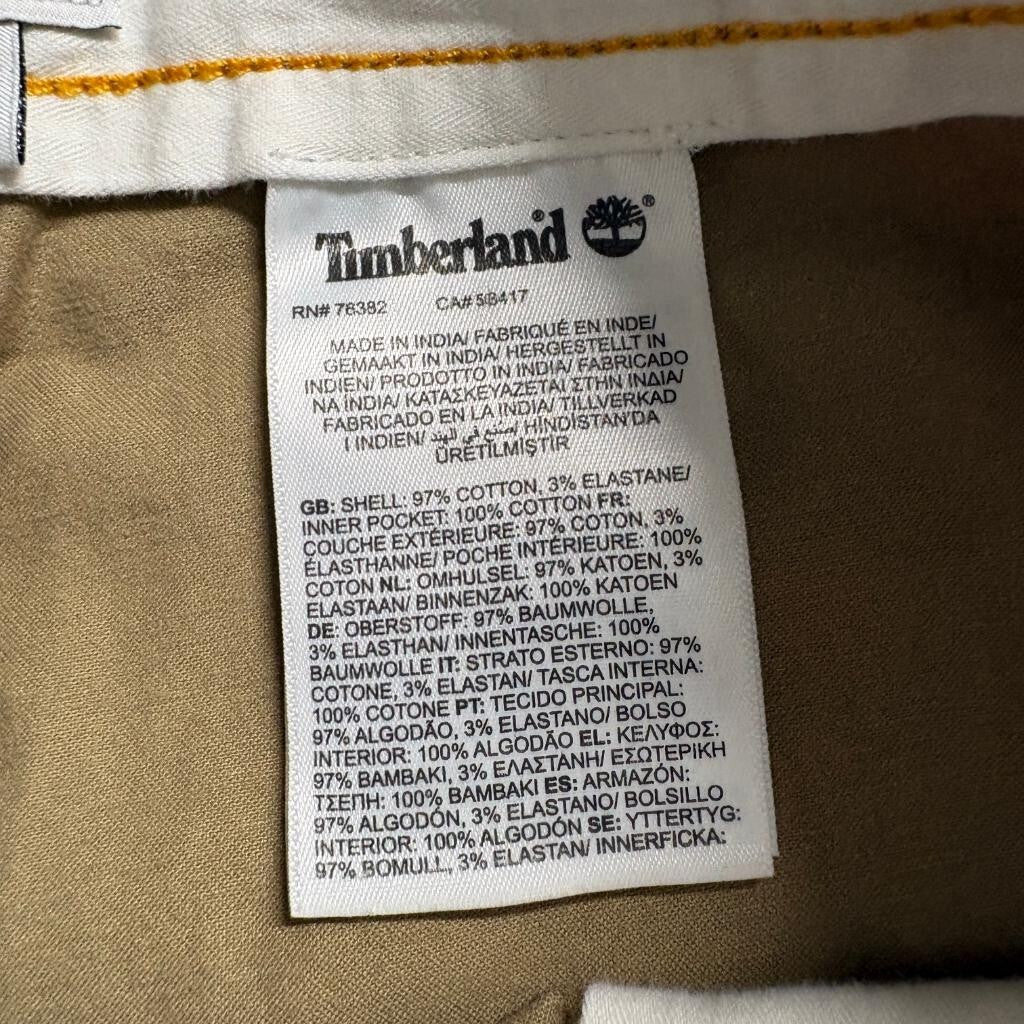 Timberland Chino Pants Mens 38x32 Brown Cotton Stretch Slim Tapered Cargo Pocket